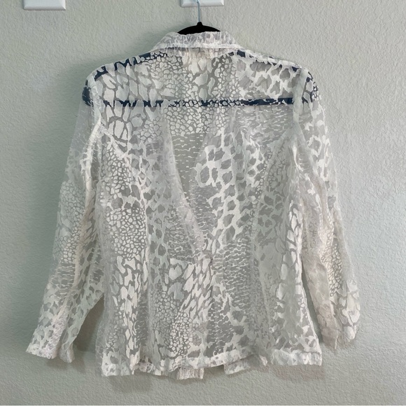 VTG Kaleidoscope Sheer White Burnout Animal Print Blazer Jacket Mesh Sz L - Picture 6 of 7